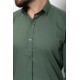 Khaki Cotton And Elastane Fabrics Concealed Button Detailed Casual Mens Shirt