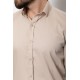 Beige Cotton And Elastane Fabrics Hidden Buttons Detailed Casual Mens Shirt