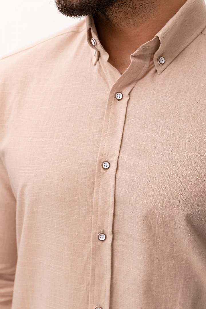 Beige Cotton Fabric With Dobby Design Casual Mens Shirt