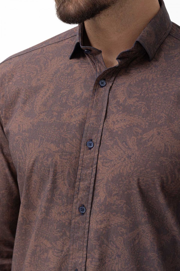 Camel Cotton And Elastane Fabrics Concealed Button Detailed Casual Mens Shirt
