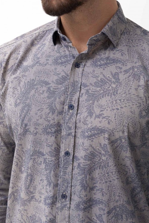 Beige Cotton And Elastane Fabrics Concealed Button Detailed Casual Mens Shirt