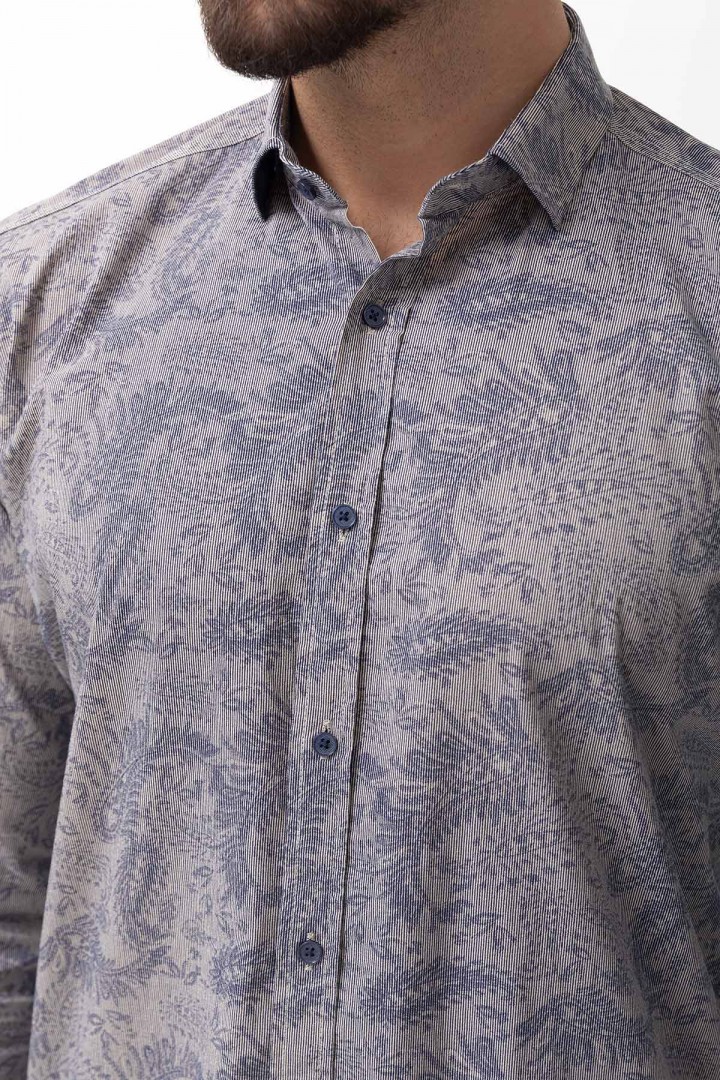 Beige Cotton And Elastane Fabrics Concealed Button Detailed Casual Mens Shirt