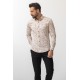 White And Camel Colours Combination Cotton And Elastane Fabrics Concealed Button Detailed Casual Mens Shirt