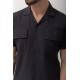 Black Cotton Fabric With Front Flap Pocket And Lapel Collar Detailed Short Sleeve Casual Mens Shirt