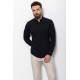 Dark Blue Cotton And Elastane Fabrics Concealed Button Detailed Casual Mens Shirt