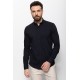 Dark Blue Cotton And Elastane Fabrics Concealed Button Detailed Casual Mens Shirt