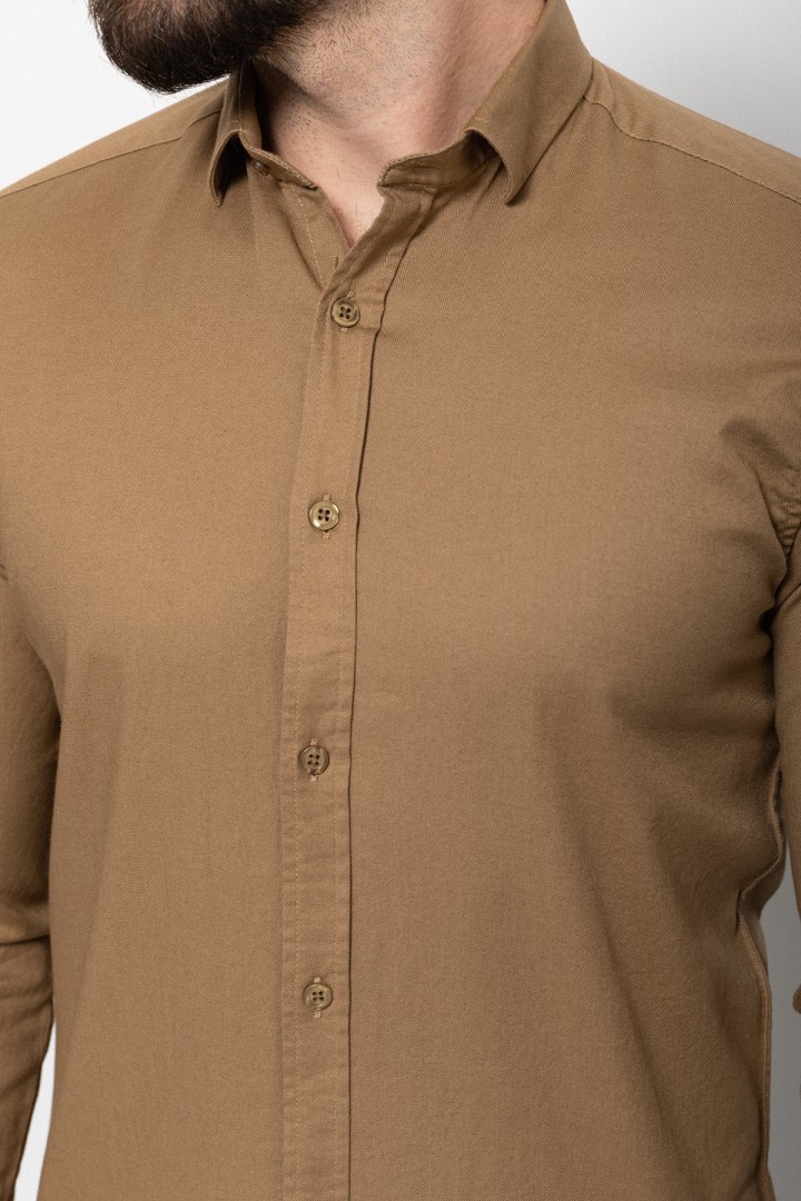 Mustard Cotton And Elastane Fabrics Concealed Button Detailed Casual Mens Shirt