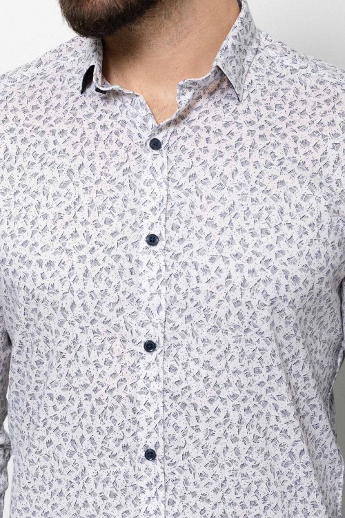 Beige Cotton And Elastane Fabrics Concealed Button Detailed Casual Mens Shirt