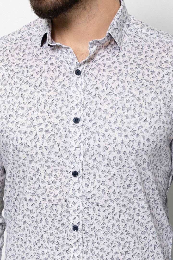 Beige Cotton And Elastane Fabrics Concealed Button Detailed Casual Mens Shirt