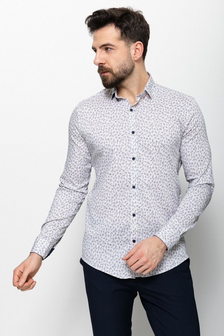 Beige Cotton And Elastane Fabrics Concealed Button Detailed Casual Mens Shirt