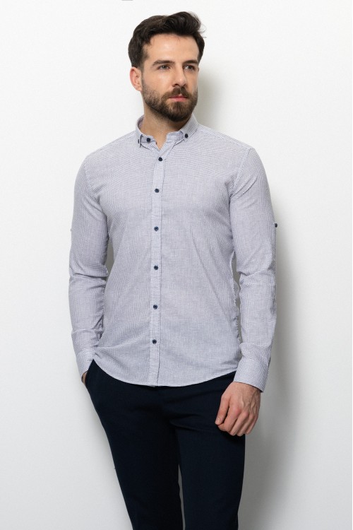 White Linen And Cotton Colours With Gingham Design Casual Mens Shirt