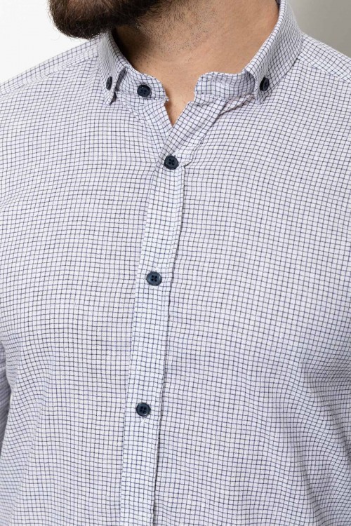 White Linen And Cotton Colours With Gingham Design Casual Mens Shirt