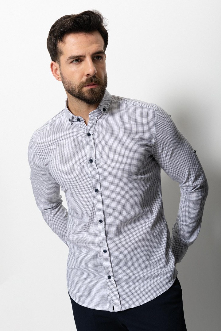 White Linen And Cotton Colours With Gingham Design Casual Mens Shirt
