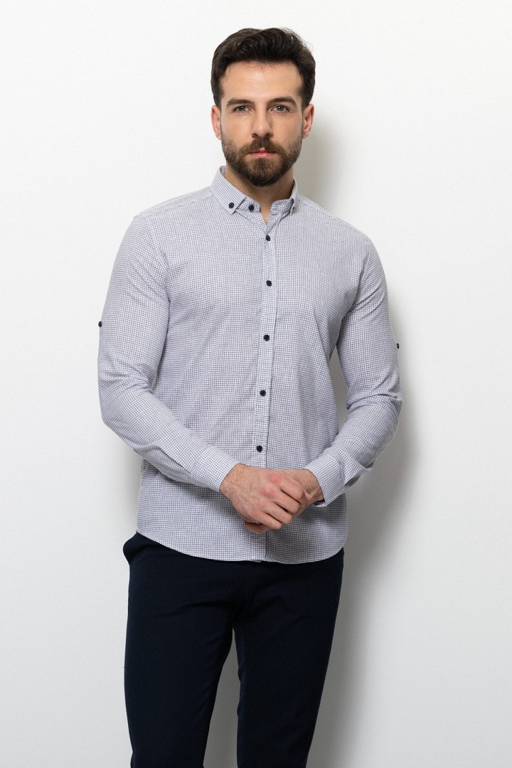 White Linen And Cotton Colours With Gingham Design Casual Mens Shirt