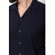 Dark Blue Cotton And Elastane Fabrics Lapel Collar Detailed Casual Mens Shirt