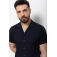 Dark Blue Cotton And Elastane Fabrics Lapel Collar Detailed Casual Mens Shirt