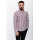 Claret Red And Ecru Colours Combination Cotton Fabric Striped Design Casual Mens Shirt