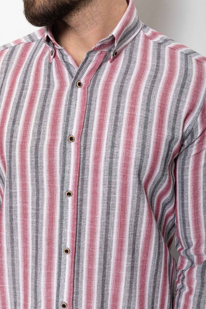 Claret Red And Ecru Colours Combination Cotton Fabric Striped Design Casual Mens Shirt