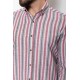 Claret Red And Ecru Colours Combination Cotton Fabric Striped Design Casual Mens Shirt
