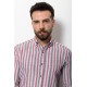 Claret Red And Ecru Colours Combination Cotton Fabric Striped Design Casual Mens Shirt