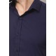 Dark Blue Cotton And Elastane Fabric With Short Sleeve Concealed Button Detailed Casual Mens Shirt