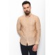 Camel Cotton And Linen Fabrics Striped Detailed Casual Mens Shirt