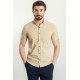 Beige Cotton And Elastane Fabrics With Figured Design Short Sleeve Casual Mens Shirt