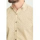 Beige Cotton And Elastane Fabrics With Figured Design Short Sleeve Casual Mens Shirt