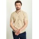 Beige Cotton And Elastane Fabrics With Figured Design Short Sleeve Casual Mens Shirt