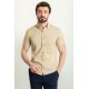 Beige Cotton And Elastane Fabrics With Figured Design Short Sleeve Casual Mens Shirt