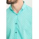 Mint Green Cotton And Elastane Fabrics With Figured Design Short Sleeve Casual Mens Shirt