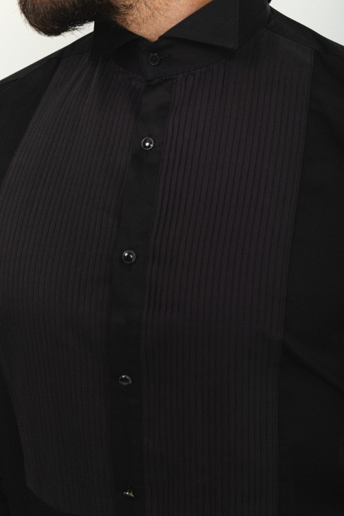 Black Cotton Fabric With Wing Collar Design Classic Mens Tuxedo Shirt