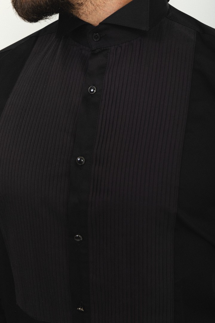 Black Cotton Fabric With Wing Collar Design Classic Mens Tuxedo Shirt