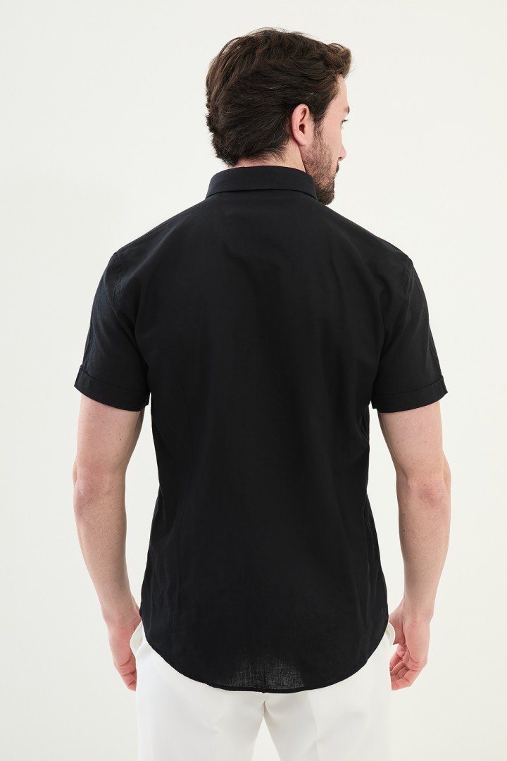 Black Color Short Sleeve Linen Shirt