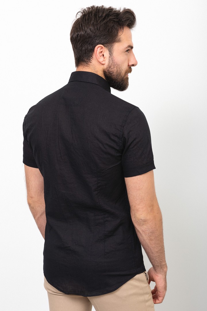 Black Color Short Sleeve Linen Shirt