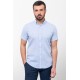 Blue Linen And Cotton Fabrics Casual Short Sleeve Mens Shirt