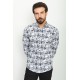 Black And White Colours Combination Cotton And Elastan Fabrics With Flower Design Casual Mens Shirt