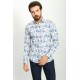 Blue And Beige Colours Combination Cotton And Elastan Fabrics With Flower Design Casual Mens Shirt