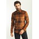 Camel Color Check Patterned Design Velvet Fabric Casual Men's Shirt