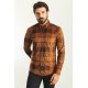 Camel Color Check Patterned Design Velvet Fabric Casual Men's Shirt