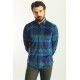 Light Dark Blue Color Check Patterned Design Velvet Fabric Casual Men's Shirt