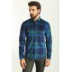Light Dark Blue Color Check Patterned Design Velvet Fabric Casual Men's Shirt