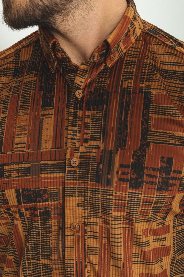 Camel Color Cotton Fabric Figured Design Casual Men's Shirt