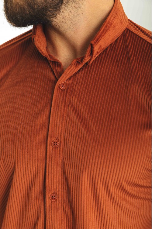 Tile Color Striped Velvet Fabric Casual Men's Shirt