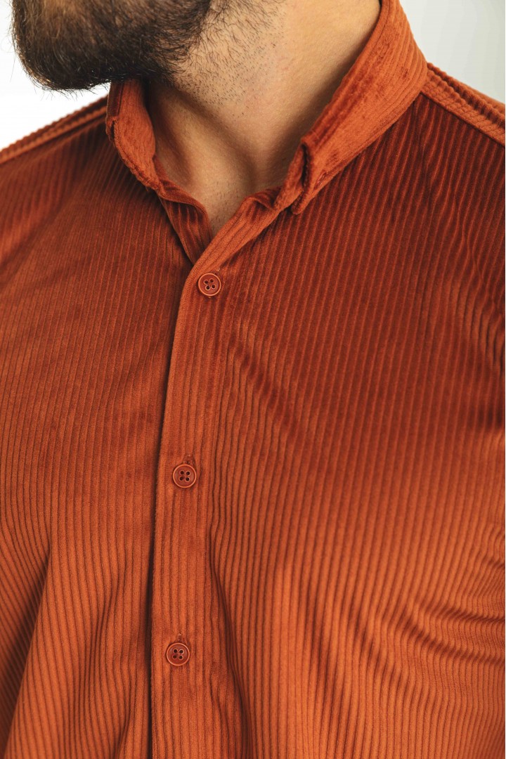 Tile Color Striped Velvet Fabric Casual Men's Shirt
