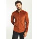 Tile Color Striped Velvet Fabric Casual Men's Shirt