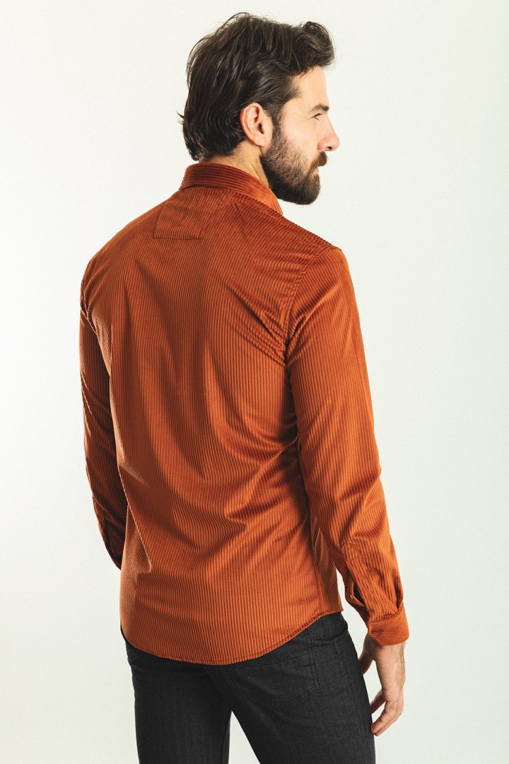Tile Color Striped Velvet Fabric Casual Men's Shirt