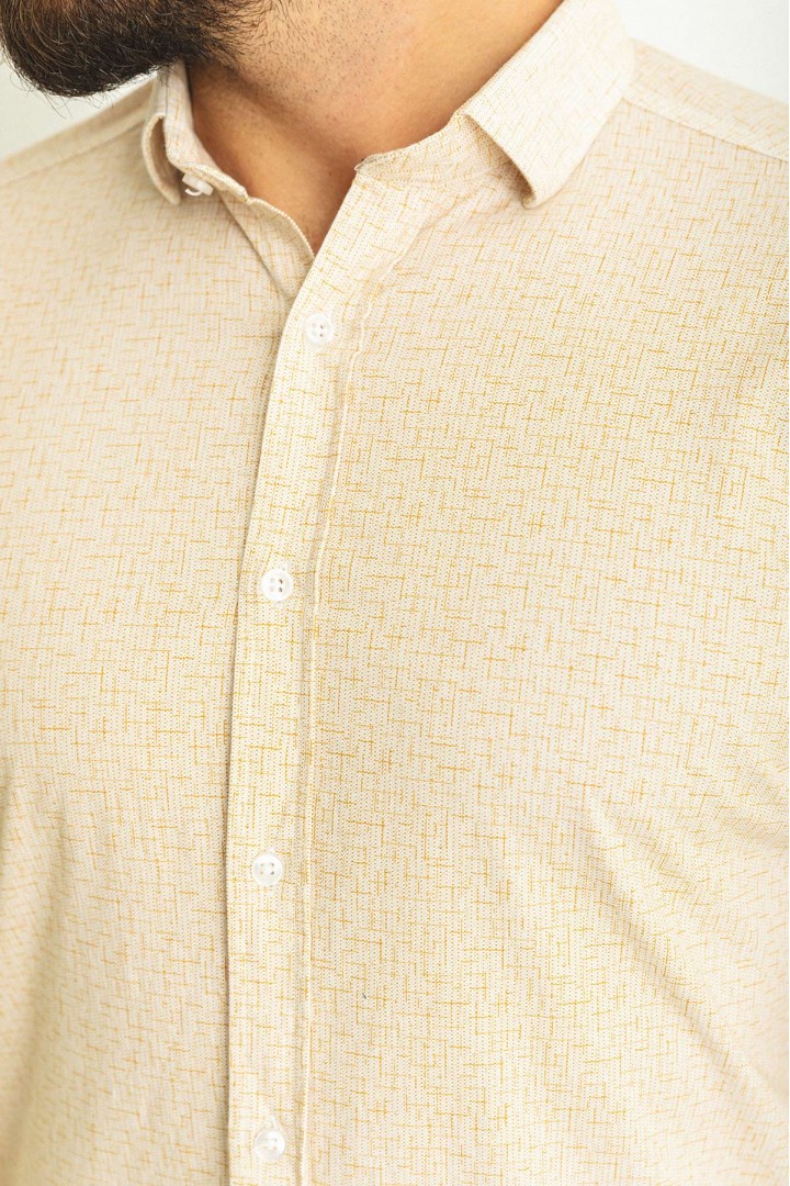 White And Camel Color Figured Design Casual Men's Shirt