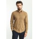 Camel And Dark Blue Color Figured Design Casual Cotton Men's Shirt
