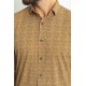 Camel And Dark Blue Color Figured Design Casual Cotton Men's Shirt